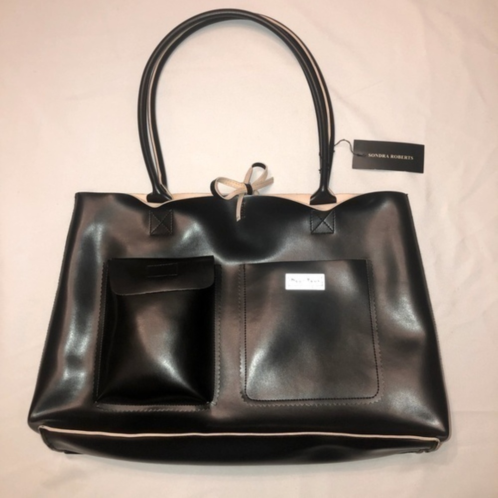 NWT Sondra Roberts Pour Tout Les Jeunes black & tan faux leather tote bag